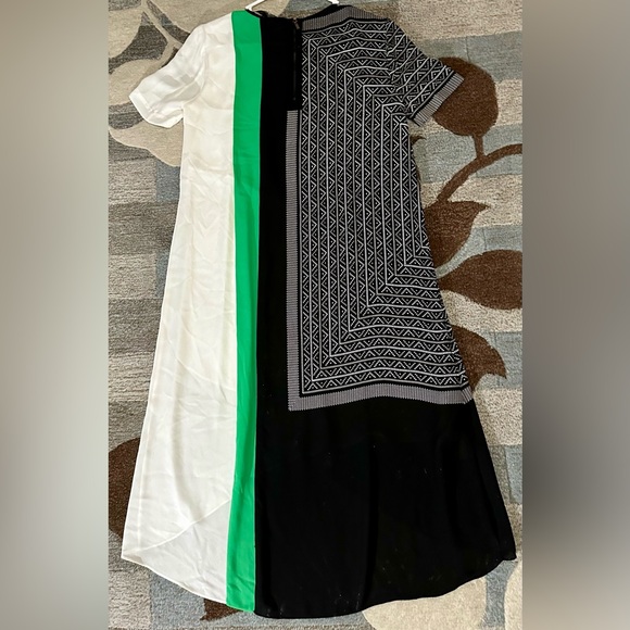 BCBGMaxAzria Adeline Asymmetrical Color Block Geo Print Midi Scarf Dress - Picture 7 of 9